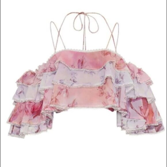 IXIAH Pastel Pink and Blue Barbie Ruffles Flowy Off the Shoulder Top Size 6 - Picture 1 of 15